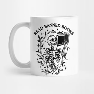 Read Banned Books Skeleton Halloween Goth Protest Mug